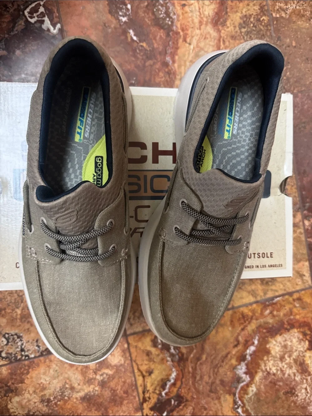 Skechers Men's Taupe Canvas Boat Shoes with White Sole